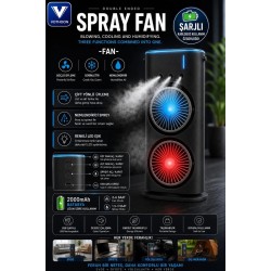 Çift Başlıklı Sprey Fan Nemlendirici Ve Renkli Led Işıklı Siyah