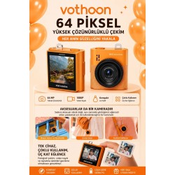 Mini Dijital Kamera 64mp 16x Digital Zoom Retro Vintage 1.4’’ekranlı Video Kamera Taşınabilir Tasarım Turuncu