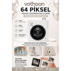 Mini Dijital Kamera 64mp 16x Digital Zoom Retro Vintage 1.4’’ekranlı Video Kamera Taşınabilir Tasarım Beyaz