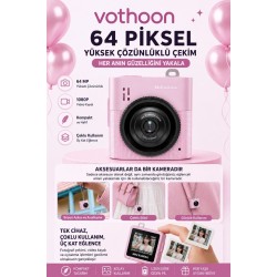 Mini Dijital Kamera 64mp 16x Digital Zoom Retro Vintage 1.4’’ekranlı Video Kamera Taşınabilir Tasarım Pembe