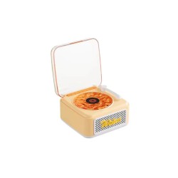 Nostalji Mini Plak Görünümlü Radyolu Bluetooth Hoparlör 3d Ses Dalgası Retro Müzik Plak Sarı