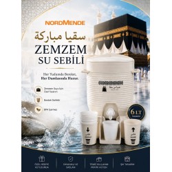 Zemzem Su Sebili 6 Lt | Kabe Temalı Zemzemlik | Bardaklıklı Hac Umre Hediyelik Sebil