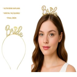 Altın Renkli Taşlı “bride” Gelin Tacı – El Yazısı Yazı Tipiyle