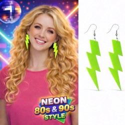 80’ler 9039lar Retro Neon Yeşil Şimşek Küpe 10 Cm