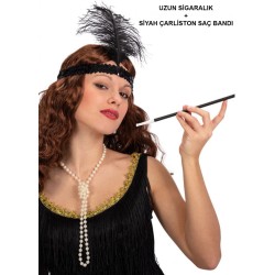 192039ler Gatsby Aksesuar Seti – Siyah Charleston Saç Bandı  Lık