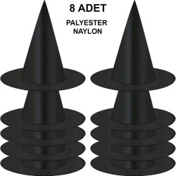 8 Adet Siyah Cadı Şapkası – Yetişkin  Çocuk Kostüm Aksesuarı