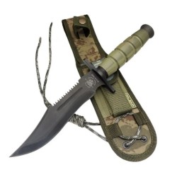 0698 Haki Komando Bıçağı 30cm -  Testere Detaylı, Oluklu, Kılıflı
