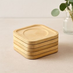 Bambu Ahşap Kare Çay Tabağı 9.7x9.7 cm - 6'lı Set