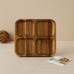 Akasya Ahşap 4 Bölmeli Kare Servis Tepsisi 20x20x1.4 cm