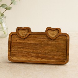 Akasya Ahşap Servis Tepsisi 25x14 cm (Kulplu, Kalp Bölmeli)