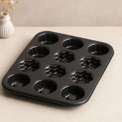 12 Gözlü Metal Muffin Kek Kalıbı - Siyah