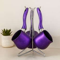 Granit Çelik Cezve Seti 4'lü (230/280/380 ml) Metal Standlı