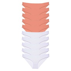 10 adet Eko Set Likralı Kadın Slip Külot Pudra Beyaz