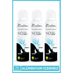 3 Adet Emotion Invisible Fresh Black & White Kadın Deodorant 150ml Vegan, Leke Bırakmaz